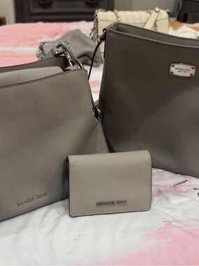 Michael Kors Grey Portia Saffiano bag, matching Leather Wallet & Bonus Bag